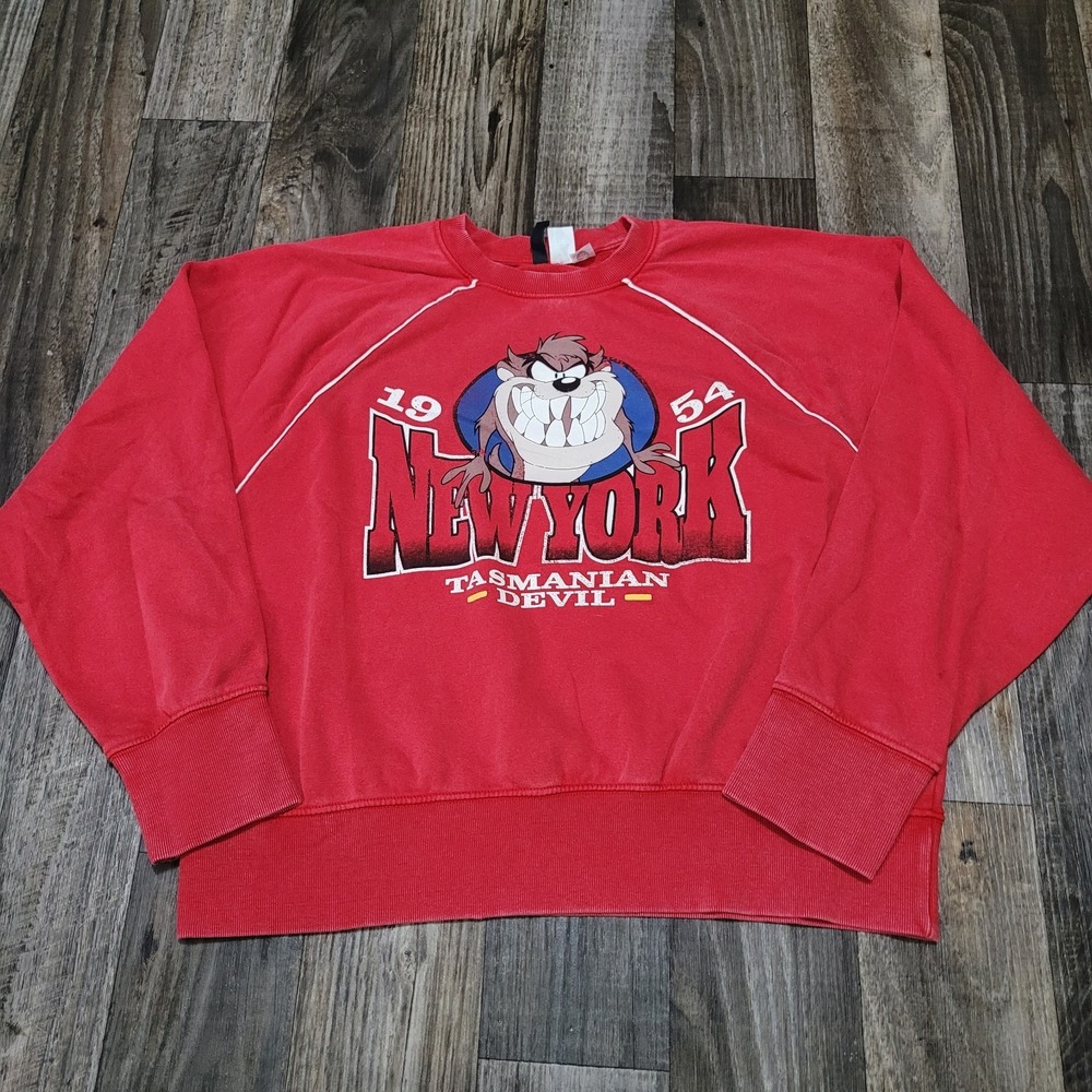 Tasmanian Devil Taz New York Crop Crewneck Red Y2K Sweatshirt Women Size Small